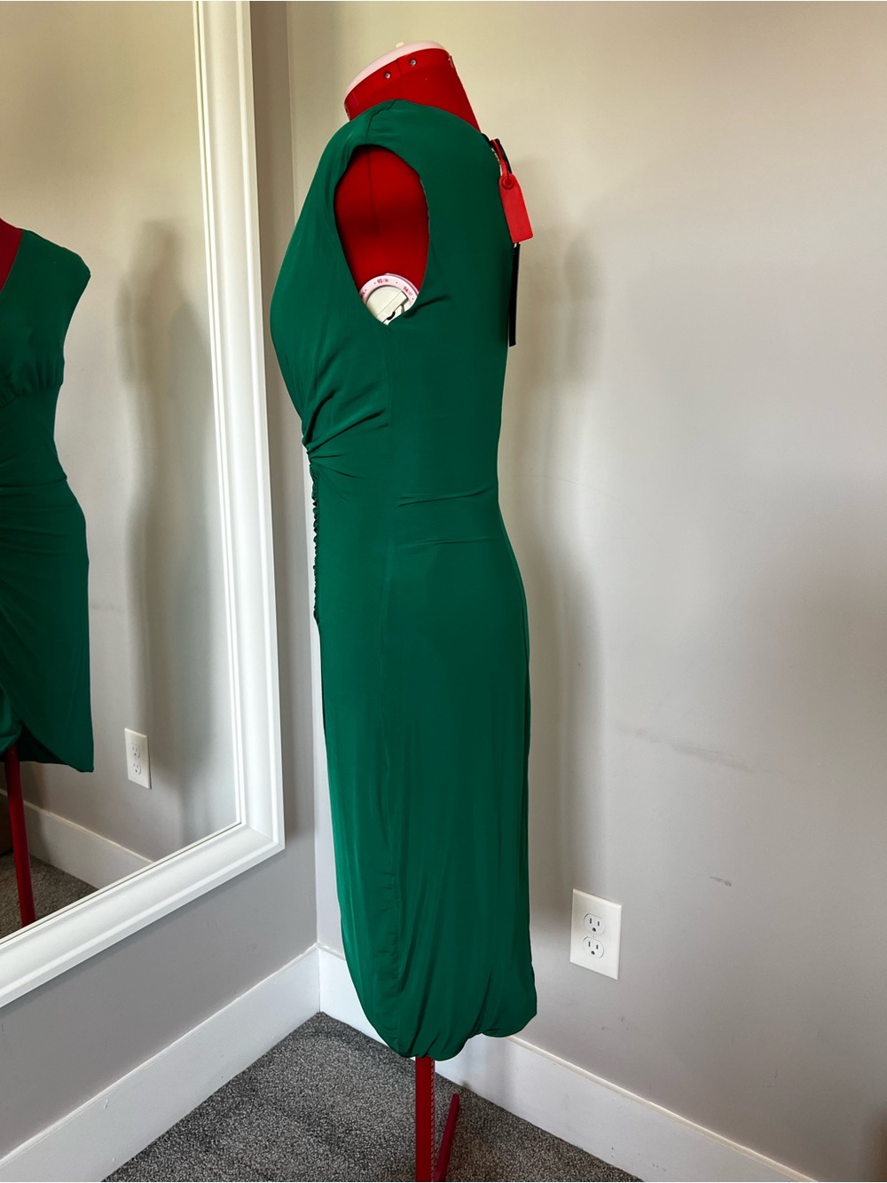 Roberto Cavalli Emerald Green Ruched Wrap Midi Dress - Picture 3 of 10